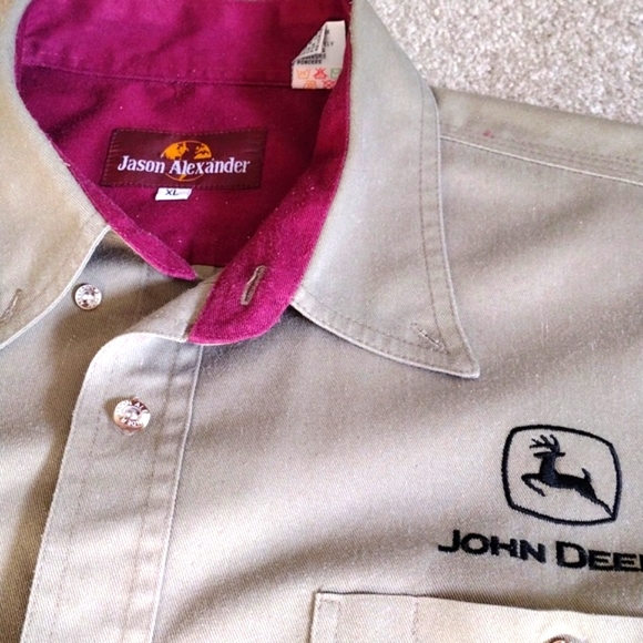 JOHN DEERE:  Men's XL TAN Work Shirt Button up - Picture 6 of 8